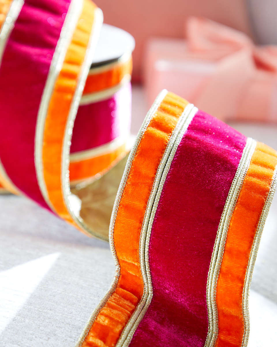 Colorblock Stripe Velvet Christmas Ribbon, 4"W x 10 Yards